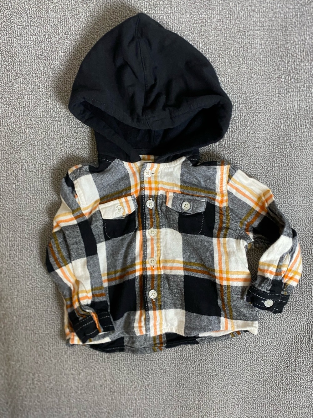 Wonder Nation Black, Gray & Orange Plaid Hooded Button-Down Shirt Fall